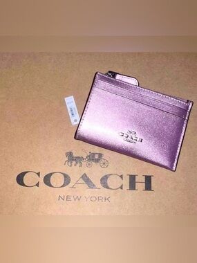 NWT COACH Mini Skinny ID Card Wallet & Keychain CW877 in Metallic Pink AUTHENTIC